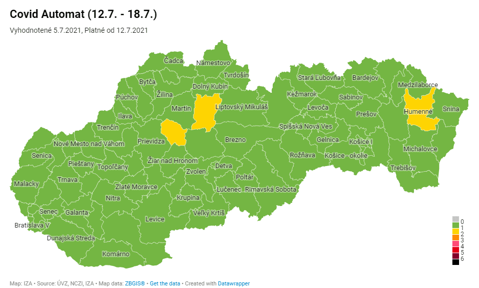 Všetky okresy budú od pondelka podľa COVID automatu v zelenej farbe