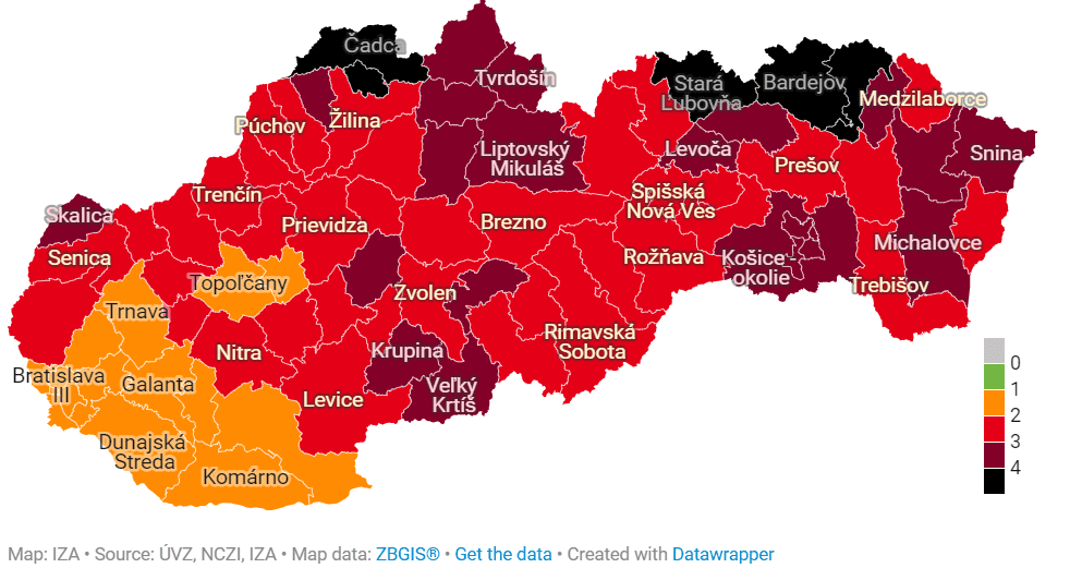 Nový COVID automat priniesol 5 čiernych okresov