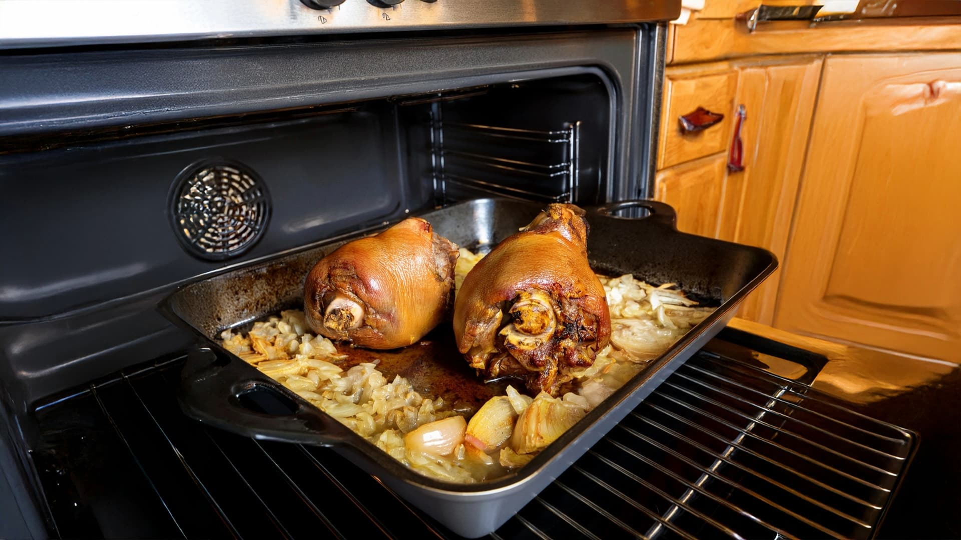 Tip na recept: Pečené bravčové koleno s horčicou, chrenom a kyslou kapustou