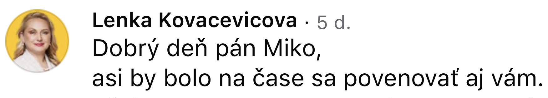 Komentár starostky na Facebooku
