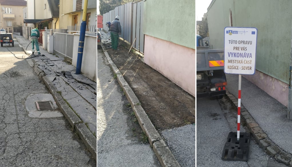 V mestskej časti Košice – Sever sa začalo s opravou chodníkov (FOTO)