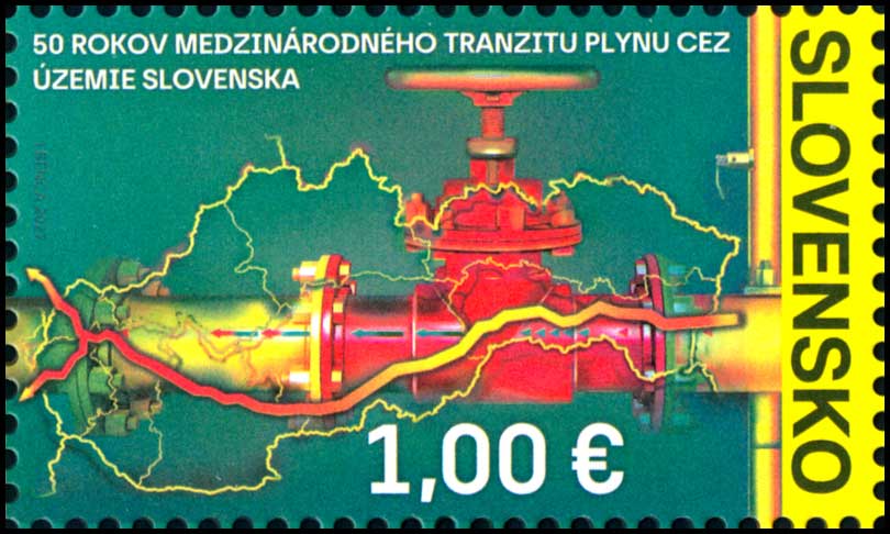 Slovenská pošta vydala známku k 50. výročiu spustenia medzinárodného tranzitu plynu cez územie Slovenska