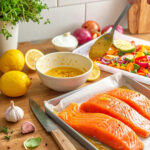 Tip na recept: Losos na mede a horčici s pečenou zeleninou