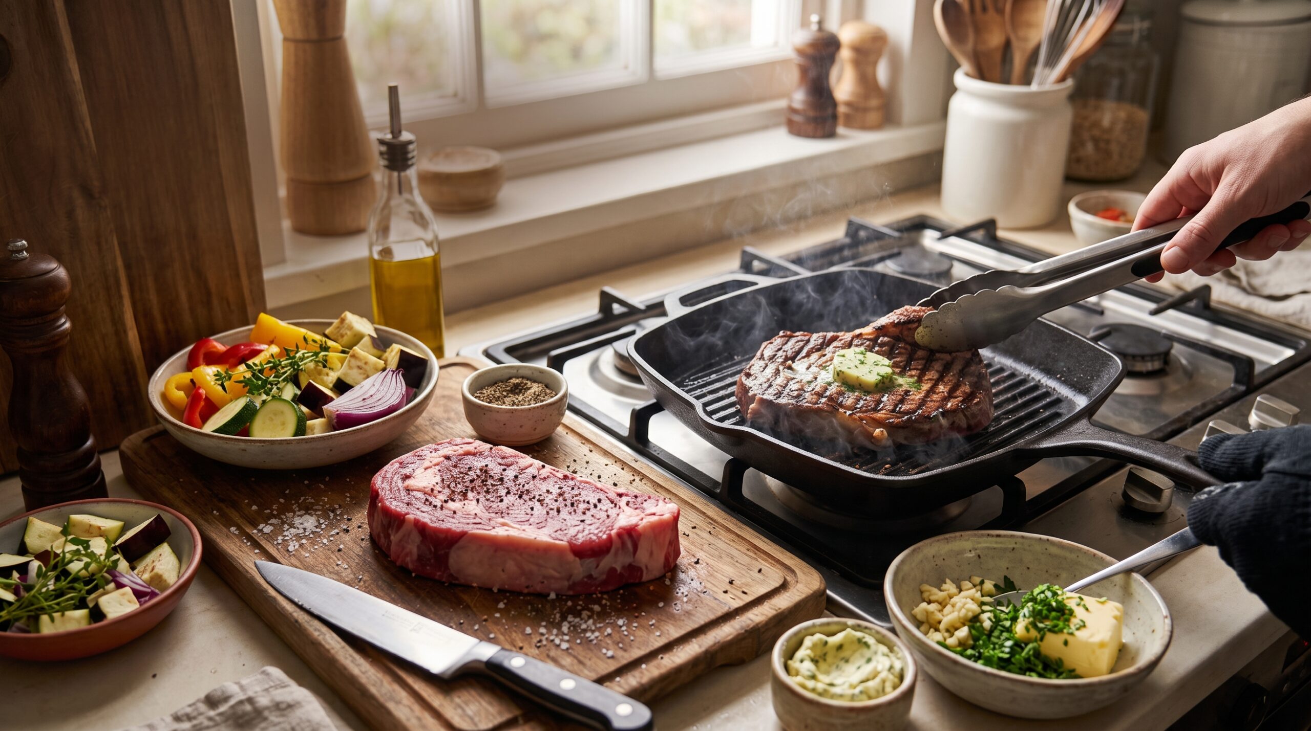 Fotografia k súvisiacemu článku Tip na recept: Hovädzí steak s cesnakovým maslom a grilovanou zeleninou
