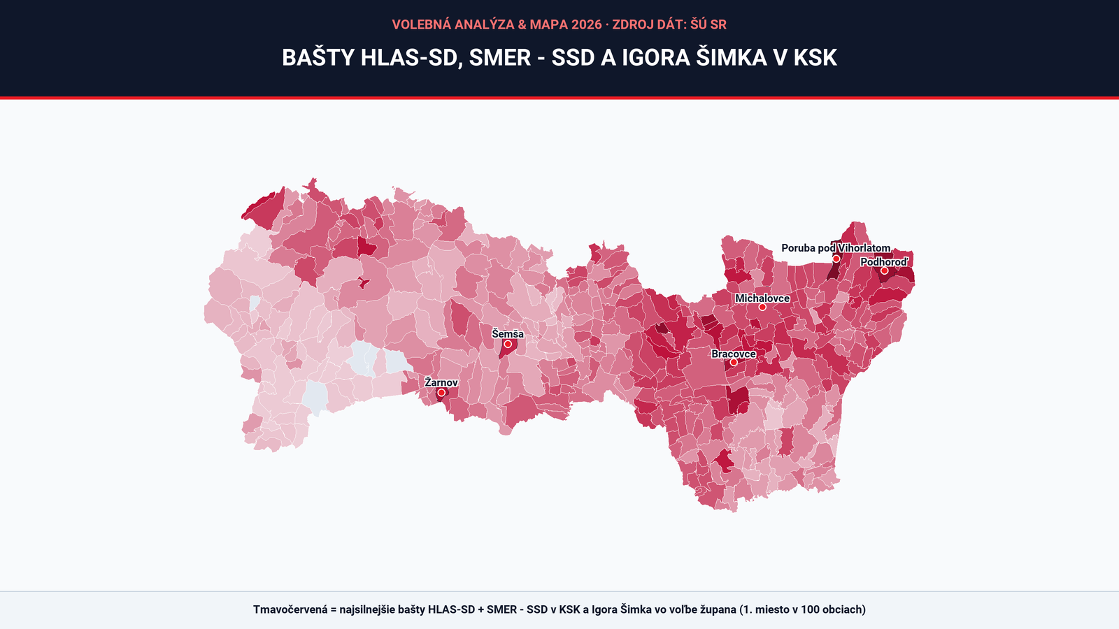 Interaktívna mapa: Kde v Košickom kraji najviac volili HLAS, SMER a Igora Šimka? Toto sú ich hlavné bašty po obciach