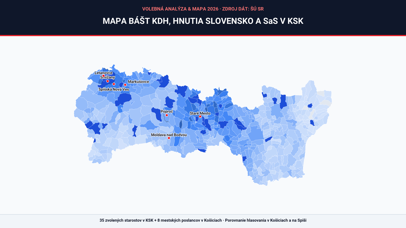 Interaktívna mapa konzervatívnych a stredopravých bášt (KDH, SLOVENSKO, SaS): Získali 35 starostov, takto hlasovali o županovi