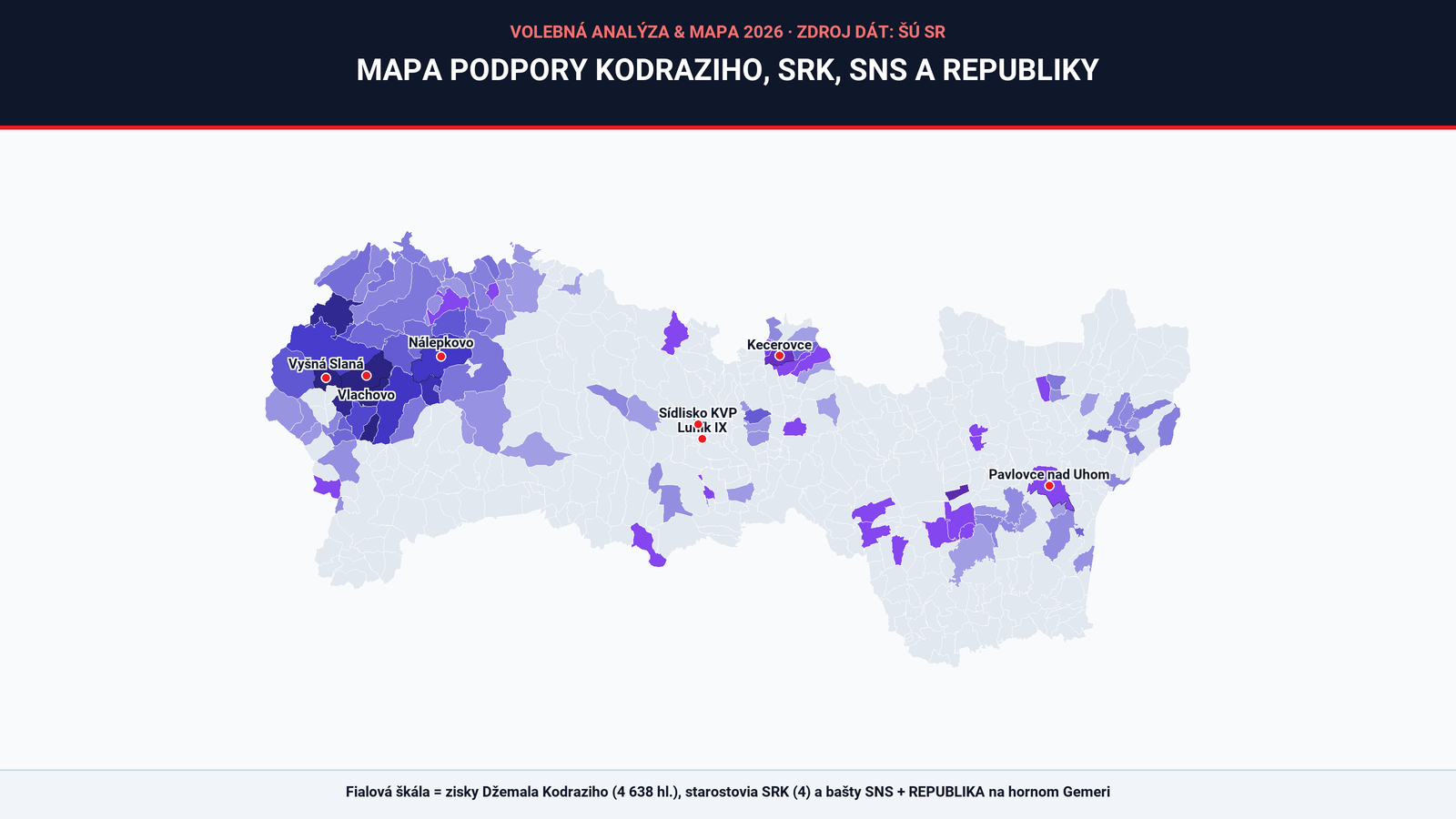 Interaktívna mapa: Kde v Košickom kraji najviac volili Džemala Kodraziho, SRK, SNS a Republiku? Pozrite si ich bašty