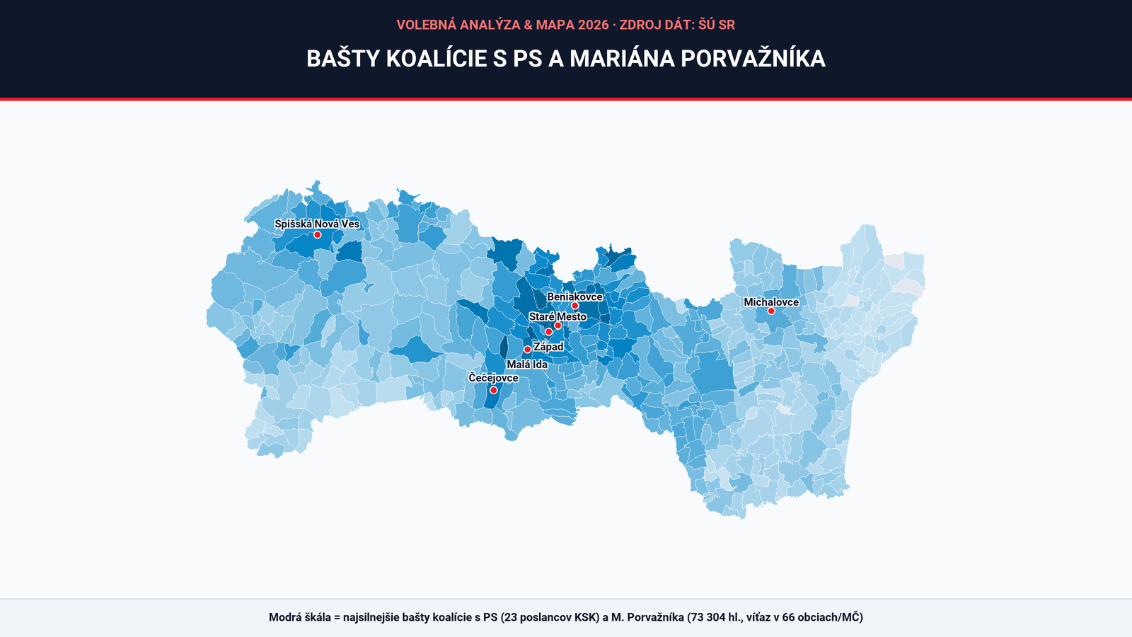 Interaktívna mapa: Kde v Košickom kraji najviac volili koalíciu s PS a Mariána Porvažníka? Toto sú ich hlavné bašty