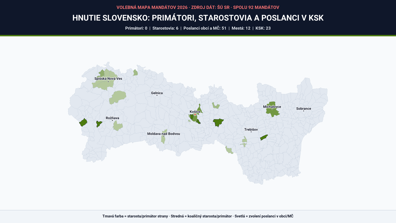 Hnutie SLOVENSKO získalo v Košiciach a Košickom kraji 92 mandátov (zoznam + mapa)