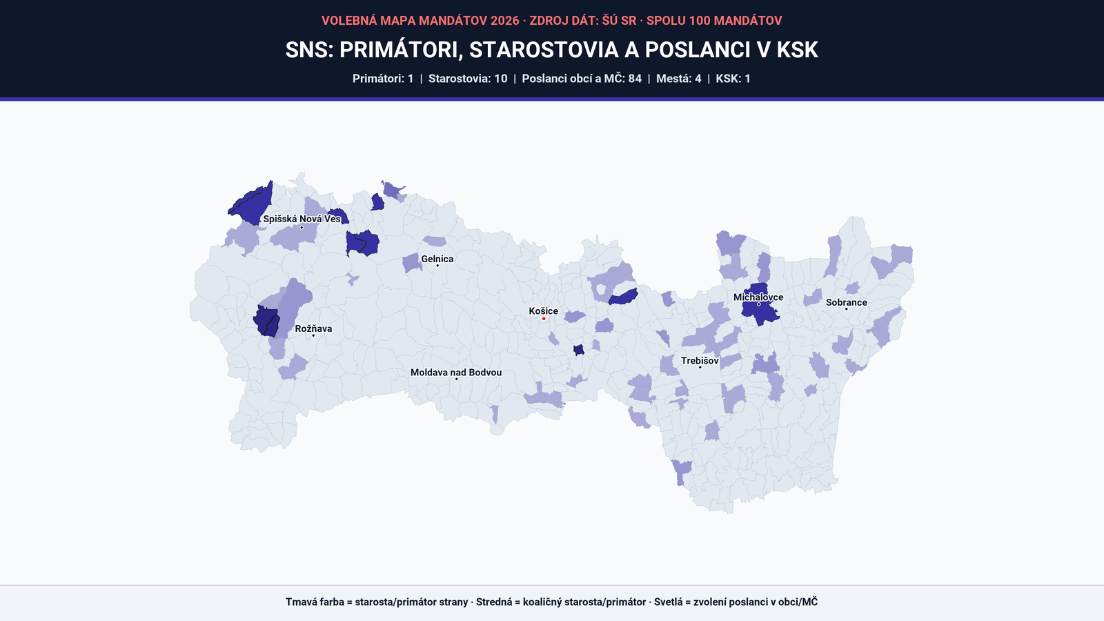 SNS získala v Košiciach a Košickom kraji 100 mandátov (zoznam + mapa)