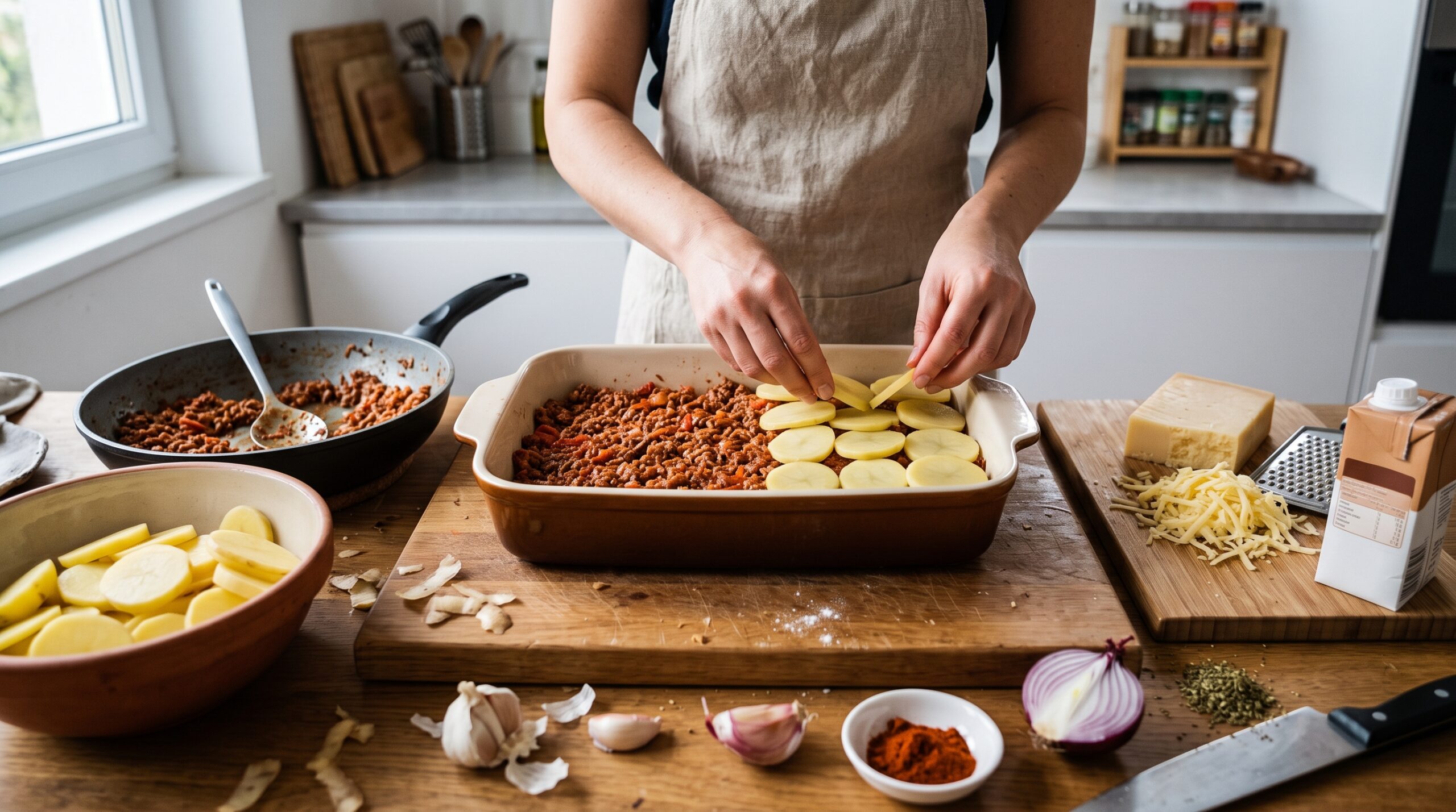 Fotografia k článku Tip na recept: Mleté mäso zapečené so zemiakmi a syrovou krustou